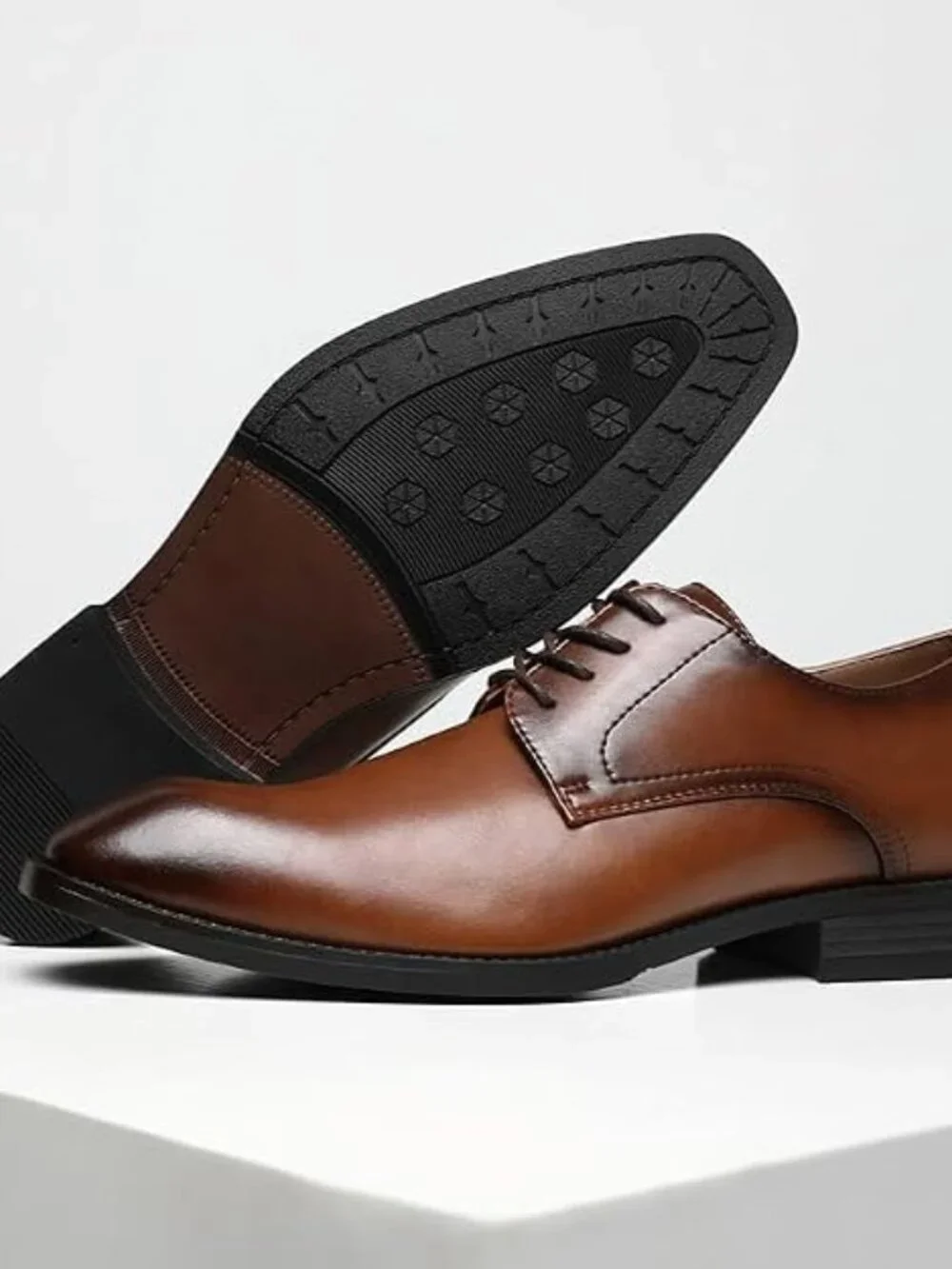 Men Brown Leather Whole-Cut Cap Toe Lace-up Business Brogue Tuxedo Oxford Shoes